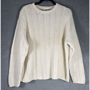 J CREW Mens Cable Knit Sweater Cream Ivory Crewneck Linen Cotton Size M